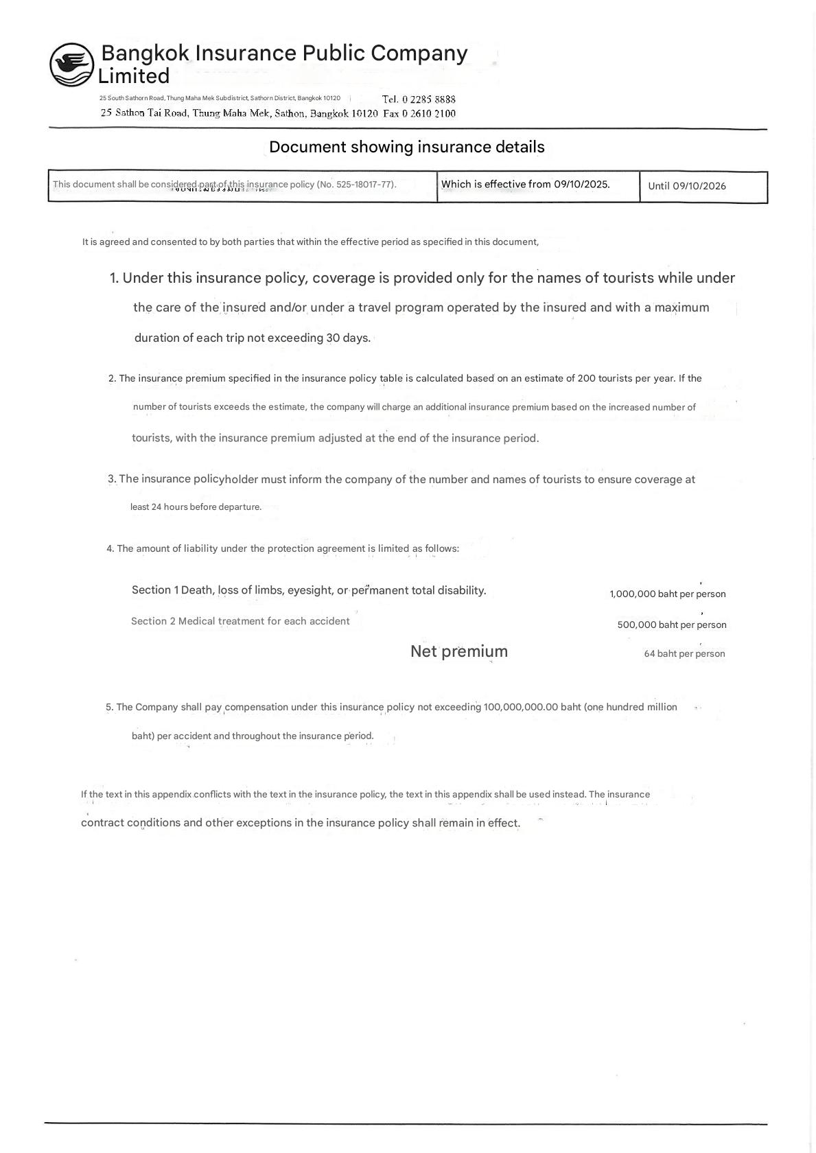 Bangkok Bank Insurance 09 10 25 too 09 10 25. Pol.525 18017 77 page 006
