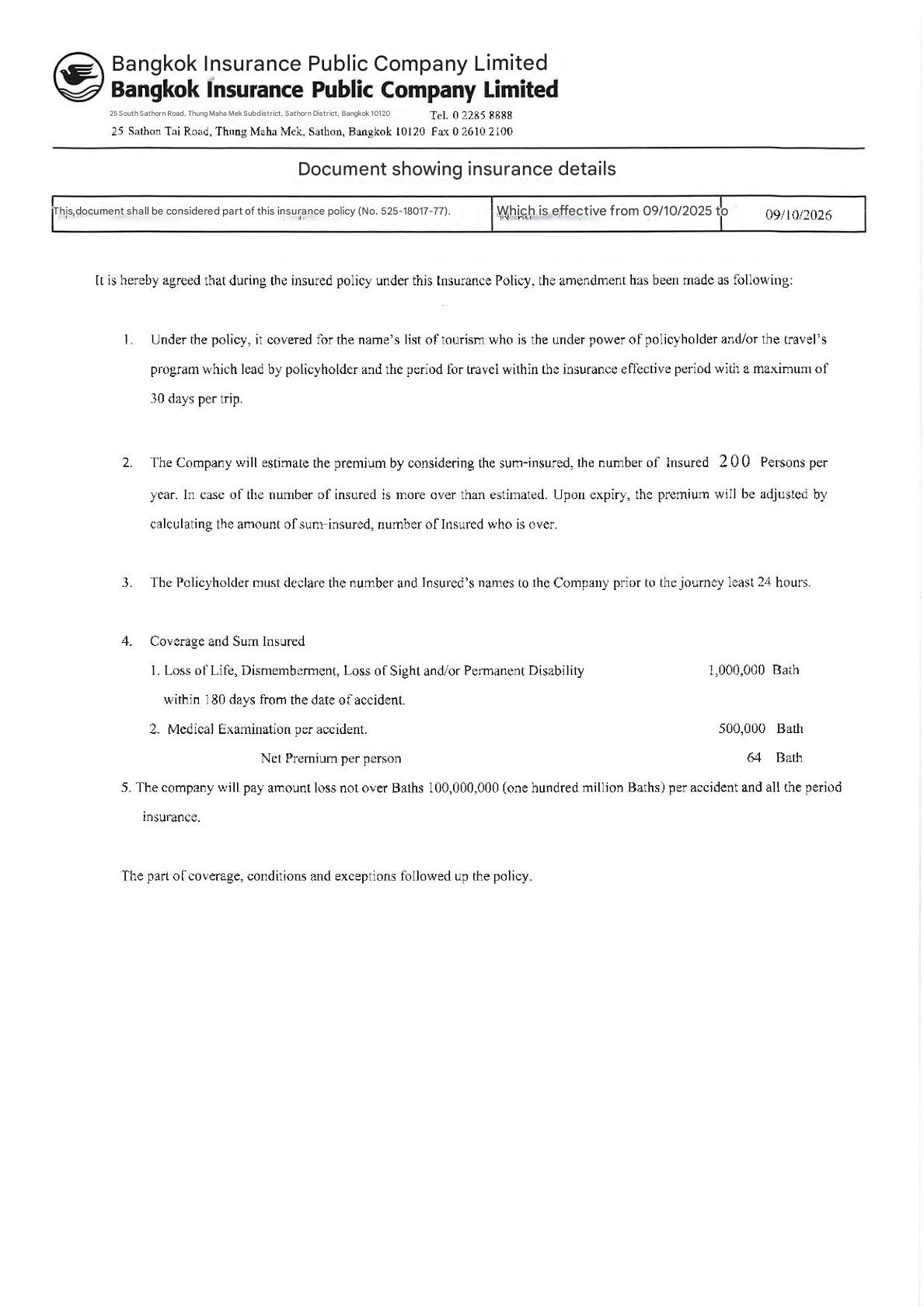 Bangkok Bank Insurance 09 10 25 too 09 10 25. Pol.525 18017 77 page 007