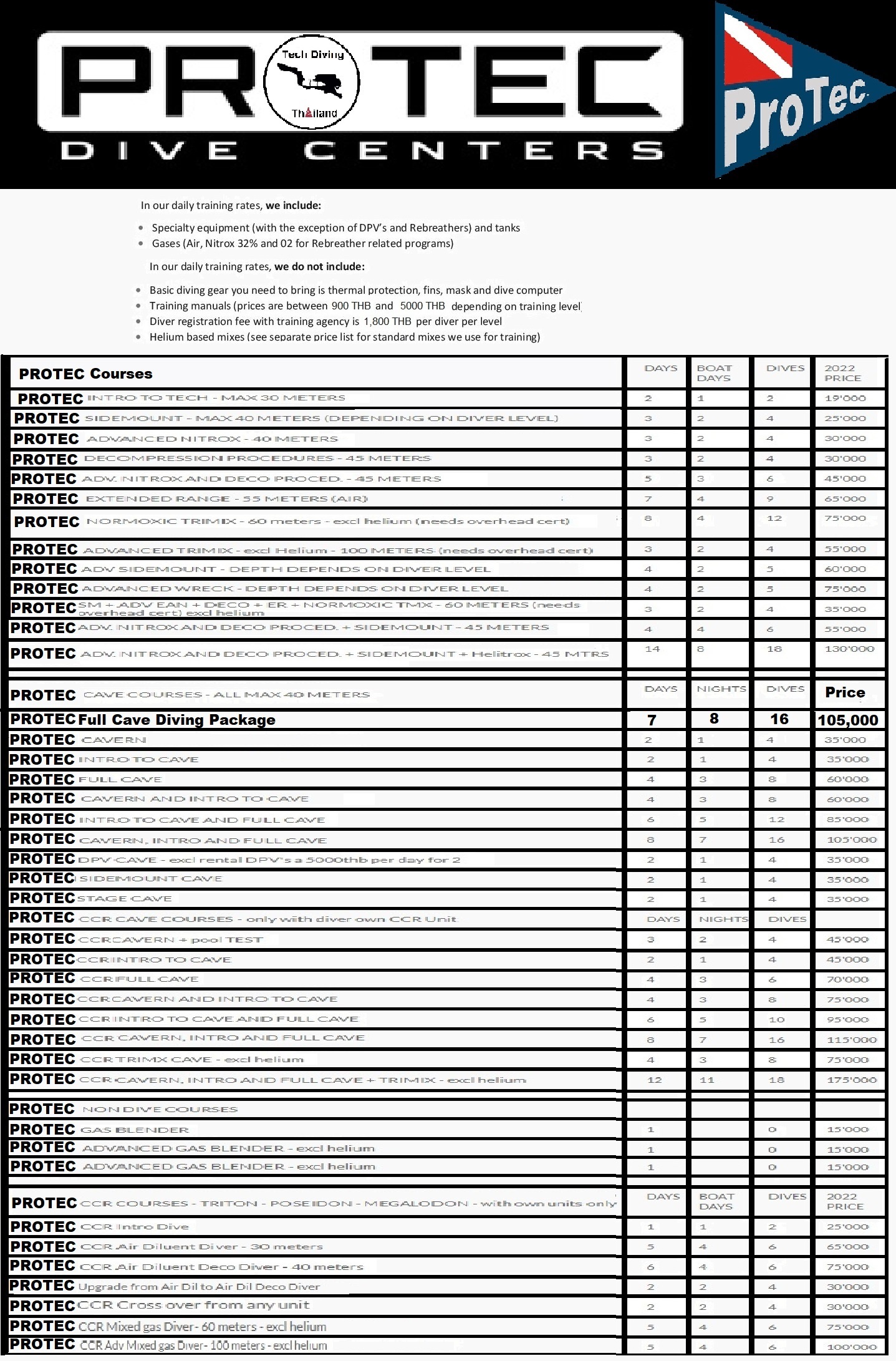 ProTec Technical Courses Pricelist THB